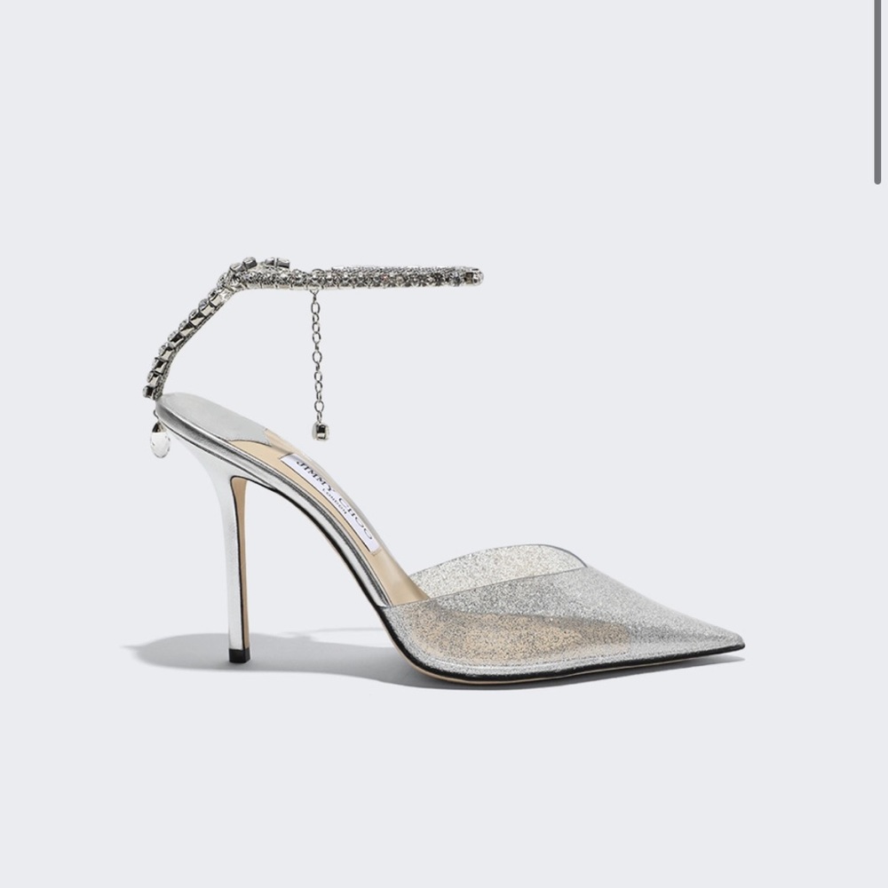 Jimmy Choo Silver Heels with Ankle Strap